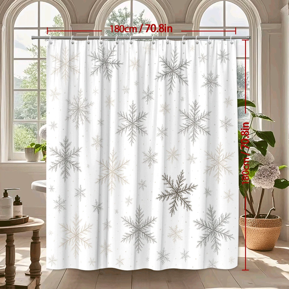Cortina de Ducha Copo de Nieve Invierno - Elegante Diseño Blanco Foto 3 de 4