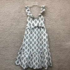 J Crew Dress 8 Adult White Floral Ruffle A Line Sleeveless Smocked Stretch Women