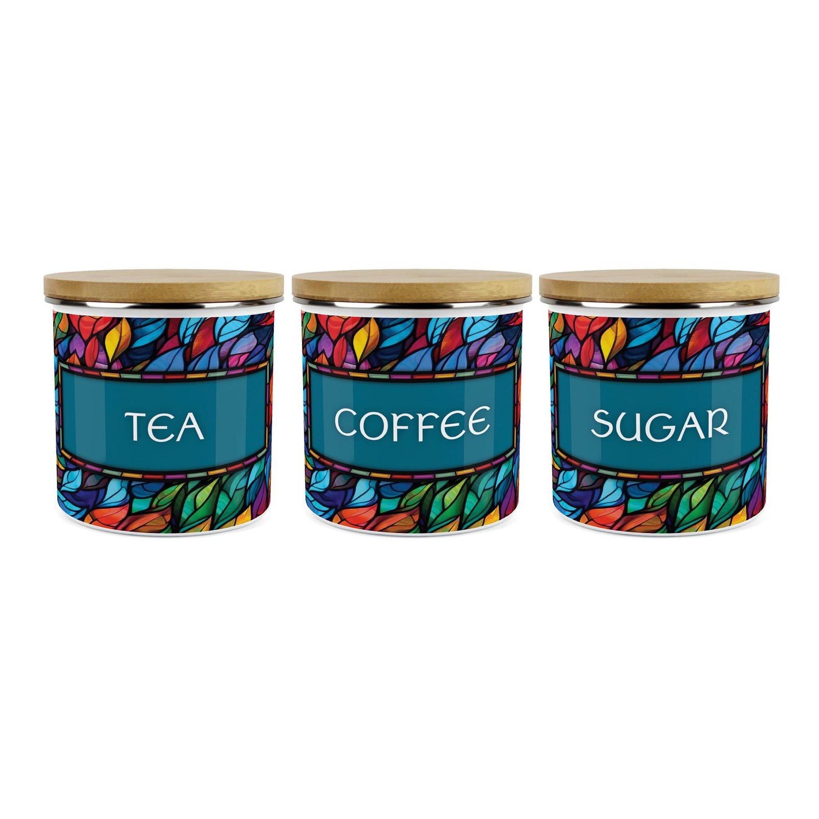 Stained Glass Pattern Tea, Coffee & Sugar Canister Set - 1.2L Large Kitchen Gift