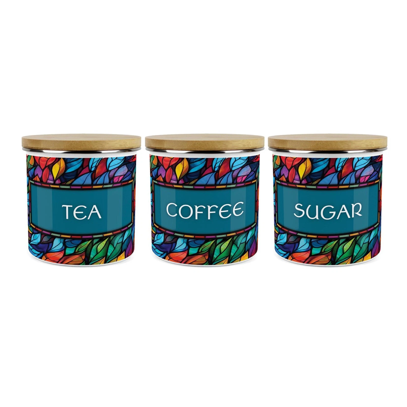 Stained Glass Pattern Tea, Coffee & Sugar Canister Set - 1.2L Large Kitchen Gift