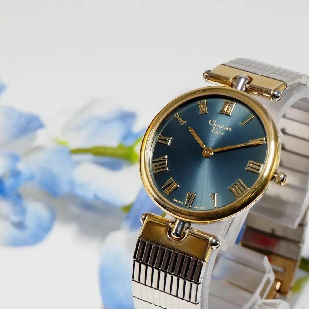 Christian Dior 腕時計 ネイビー Dior Quartz Watch Navy Dial Silver Gold 30mm Fits 18cm 7.08
