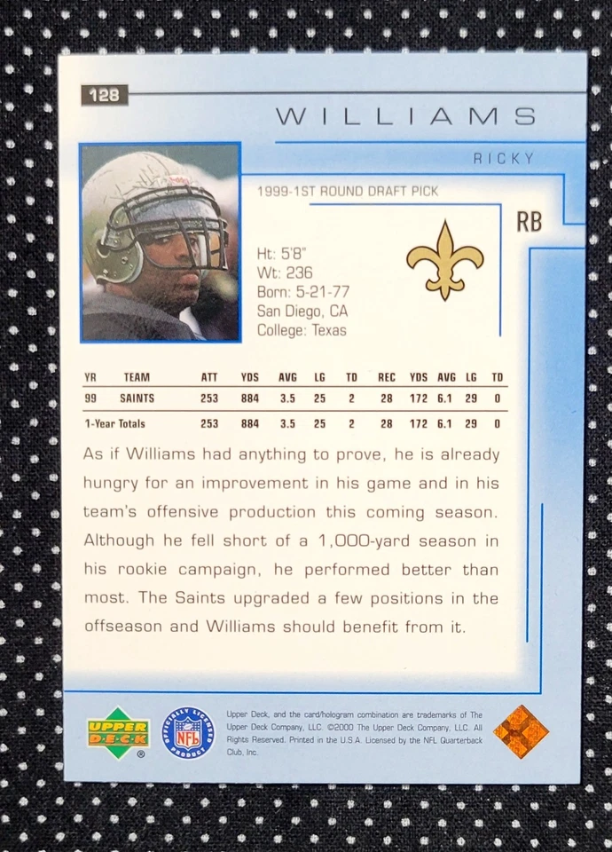 2000 Upper Deck - Ricky Williams #128 - Image 2 of 2