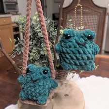 Handcrafted Crochet Emerald Green Frog Bag Charm/Car Swing Or Keychain Plushie