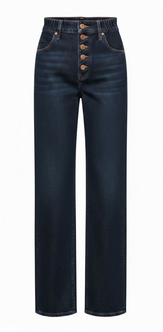 Sézane Women’s Dark Wash Blue Denim High Rise Button Fly Straight Jeans Pockets