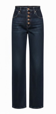 Sézane Women s Dark Wash Blue Denim High Rise Button Fly Straight Jeans Pockets
