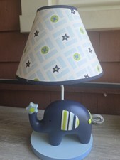 RARE Lambs  Ivy Jumbo Navy Blue Elephant Nursery Lamp with Shade In Great Cond.