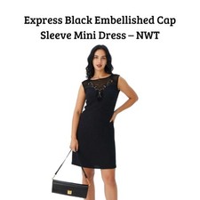 Express Black Embellished Cap Sleeve Mini Dress NWT Size Small