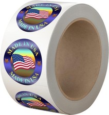 Made in USA Hologram Flag Labels 1-Inch round American Flag Stickers, 2 Colors 