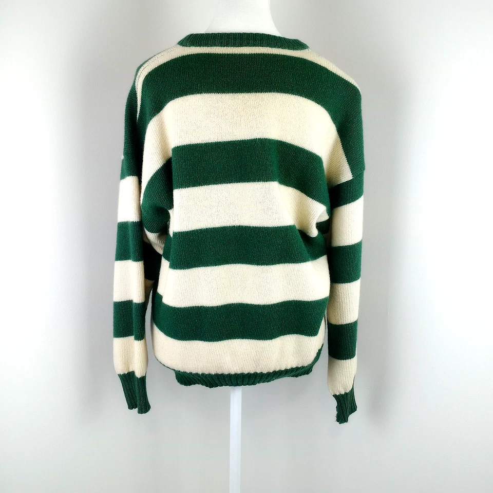 Lacoste Wool Jumper Green And White Striped Vintage Size M Made in Australia - image 4 of 4