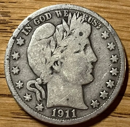 1911 Barber Silver Half-Dollar Key Date in Good Circulated Condition
