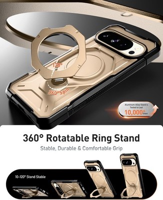 For Pixel 10/ 10 Pro Case Poetic Tempered Glass Magsafe Ring stand Metallic Gold