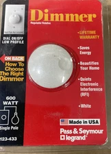 Pass Seymour Legrand 600 Watt Single Pole White Dimmer 123-433 NEW
