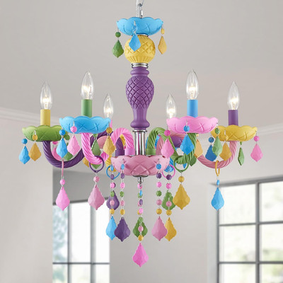 Colorful 6-Light Children's Chandelier - Modern Candy Design, Adjustable Height