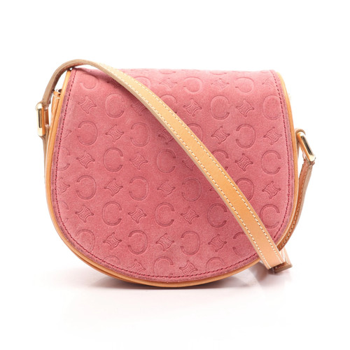 Céline Macadam Shoulder Bag Suede Leather Pink Beige Used Authentic