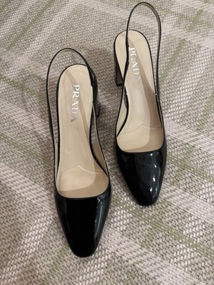 Prada Black Patent Leather Slingback Pumps Size 39.5 Worn once