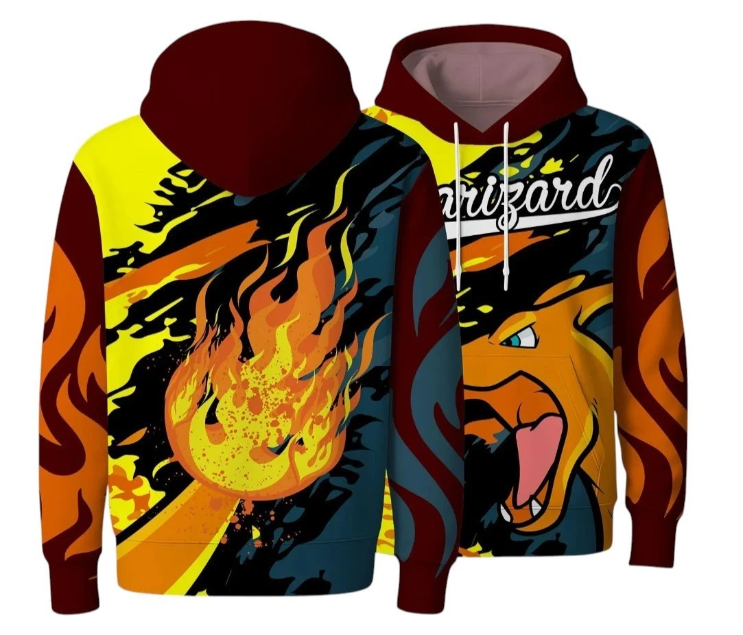 Charizard Graphic 3D Hoodie Unisex Fire Dragon Sweatshirt