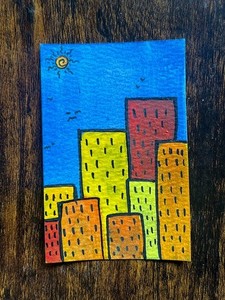 aceo original painting City scape, day light, cityscape, watercolor, Daytime
