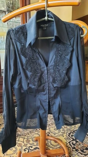 Women Shirt Black Silk 38