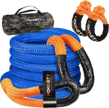 Kinetic Recovery Tow Rope: 1.26" x 30ft 55000LBS Snatch Strap with Soft Shackles