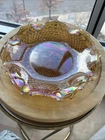 Indiana Glass Marigold Carnival Diamond Point & Ruffled Bowl Iridescent 10”