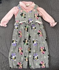 Vintage Mickey  friends Disney Characters Adorable Baby Overalls  Shirt 0-6 Mo