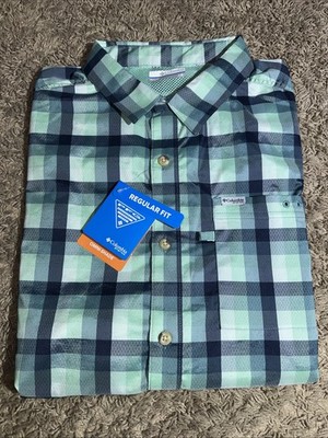 NEW Men's Green Columbia Super Bluefin Winds Camp Shirt Size Large MSRP $60
