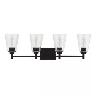 Hampton Bay Wakefield 31 in.4-Light Matte Black Modern Vanity+Clear Glass Shades