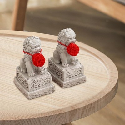 2x Foo Dog Statue Asiatische Steinlöwenstatuen für Büro-Wohnzimmertisch