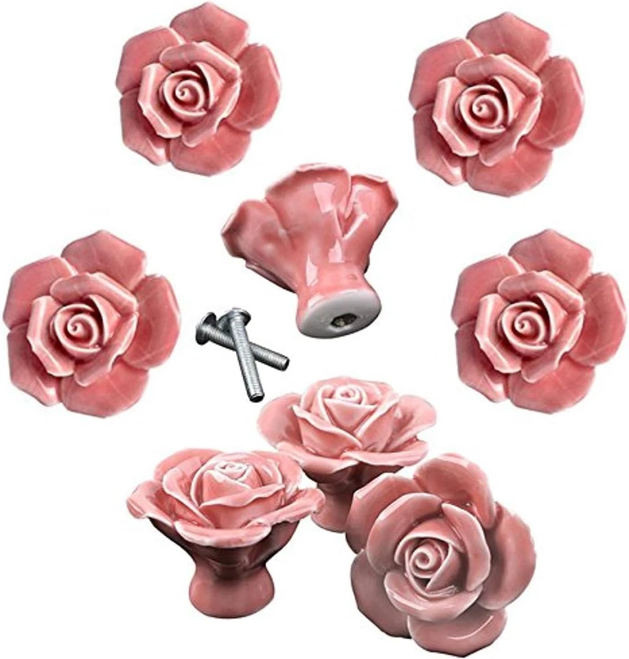 Lujoso juego de perillas de cajón rosa floral de 8 piezas - diseño llamativo Foto 3 de 4