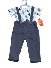 NWT Wonder Nation Baby Boys 12M 2Pcs Outfit Animal AOP Shirt Suspender Pants