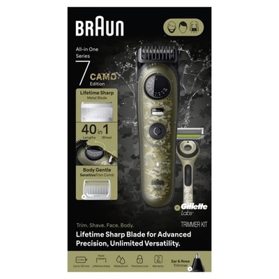 Braun AIO7550 All-in-One Series 7 Waterproof Trimmer Kit ~ Camouflage Green ~NIB