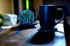 Black Glitter Resin Coaster Set w/ Holder Han...