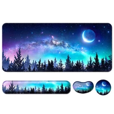 Keyboard Wrist Rest + Mouse Pad with Wrist Support + Desk Mat + Coaster 4 in ...