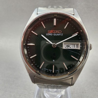 Seiko Lord Quartz Watch Men 34mm Green Dial Silver Tone Daydate