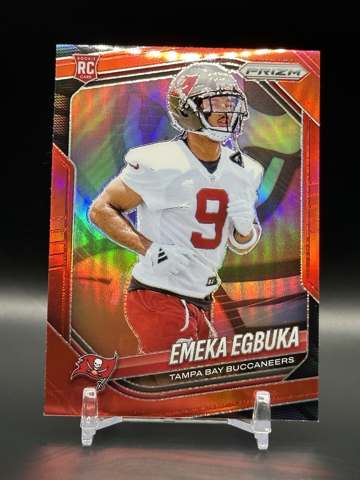 Emeka Egbuka 2025 Panini Prizm True Red SSP Case Hit RC #351 Buccaneers
