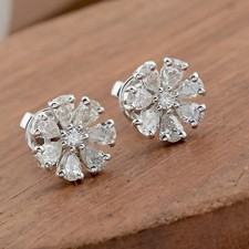 Flower Stud Earring 14K White Gold Plated 1.80 Ct Pear Cut Lab-Created Diamond