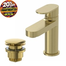 Cloakroom Basin Mixer Tap & Waste Set - Round Single Lever - Brushed Brass