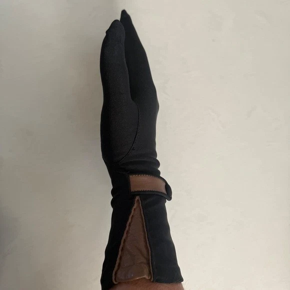 Guantes de vestir vintage para mujer negro marrón ribete talla M aspecto satinado retro formal Foto 4 de 4