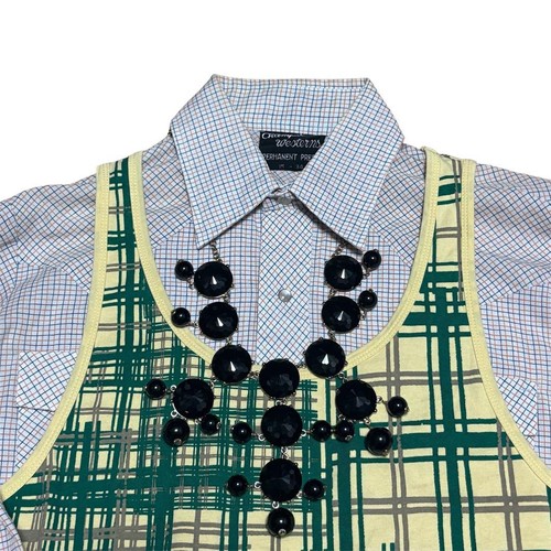 Dries Van Noten, Vintage 90s Dries Van Noten Checked Tank Top Sleeveless Shirt Size M