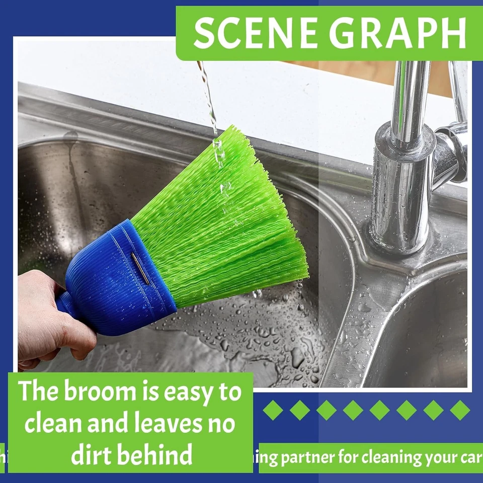 Domensi 2 Pcs Whisk Broom Poly Fiber Handheld Brush Hand Green, Blue  - Image 3 of 4