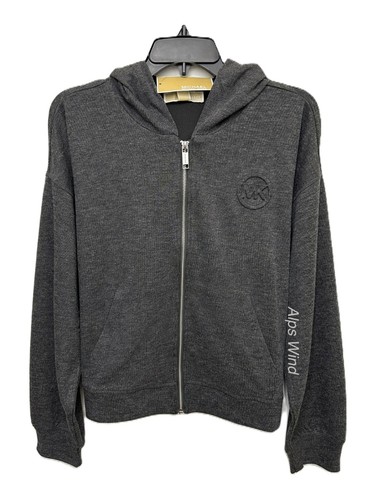 NEW MICHAEL Michael Kors Womens Hoodie Full Zip Knit Jacket Grey SZ. L NWT$115