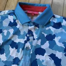 Redvanly Dawson Golf Polo Shirt Blue Camo AOP Mens S Stretch Performance