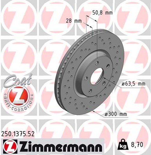 2X Bremsscheibe Sport Z Zimmermann 250.1375.52 FüR Ford Mondeo CF 5 Turnier CE-image
