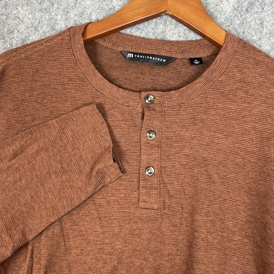 Travis Mathew Henley Shirt Mens XL Rust Micro Striped Lightweight Soft Thin EUC
