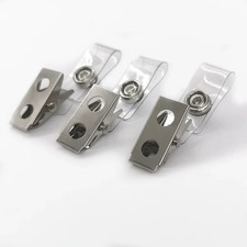 10-PACK Metal Badge Clips with Clear Vinyl Straps, Snaps on ID Badge Holder