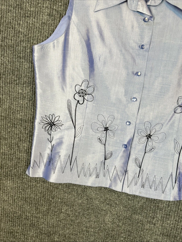 Camisa Silkland para mujer 100 % seda sin mangas con botones delanteros talla XL púrpura bordada Foto 4 de 4