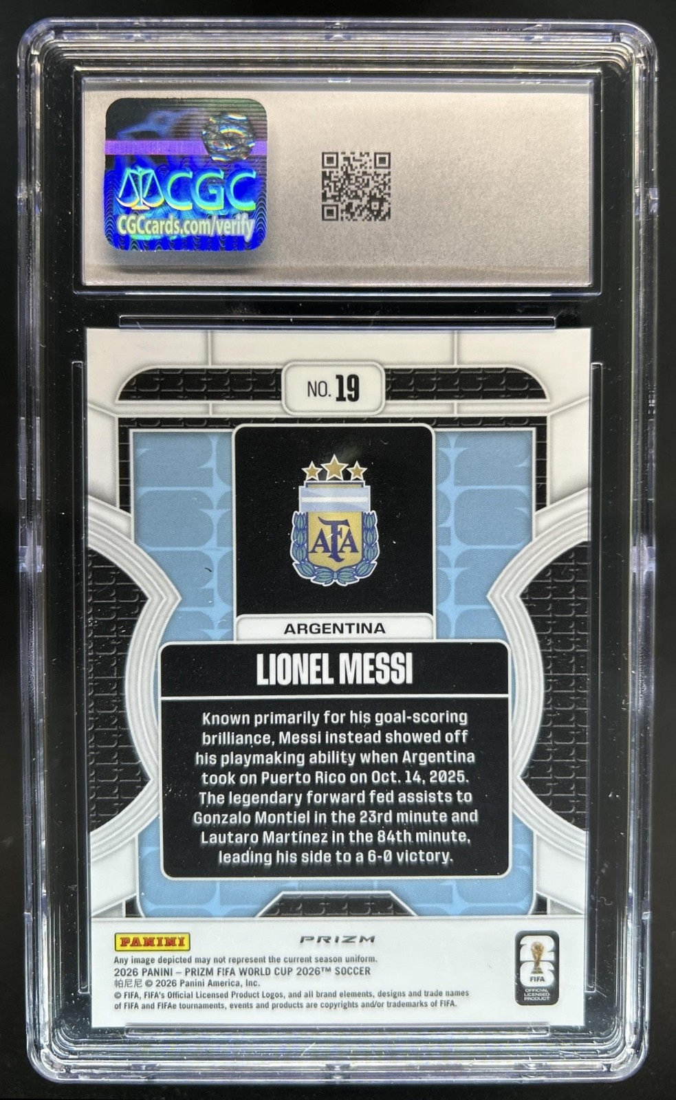 2026 Panini Prizm World Cup Lionel Messi Phenomenon Silver #19 Argentina CGC 10 view 2