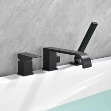 Waterfall Roman Tub Faucet with Hand Shower, Deck Mount Matte Black 