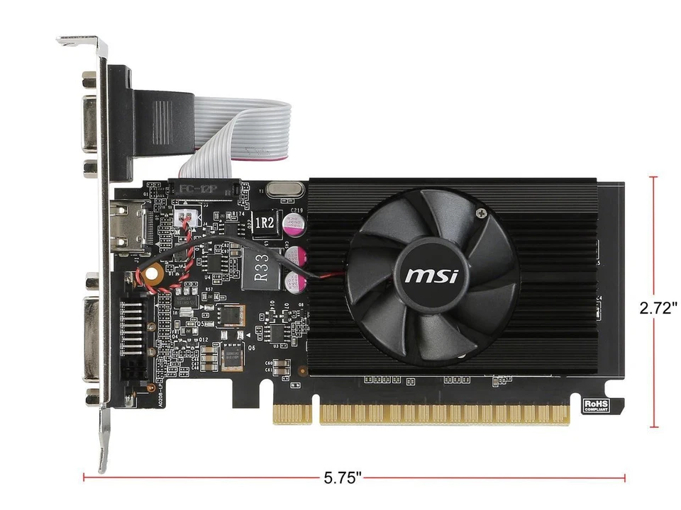 Tarjeta de gráficos de bajo perfil MSI GeForce GT 710 2 GB DDR3 PCI Express 2.0 GT 710 Foto 3 de 4