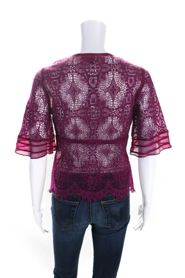 Cárdigan Cynthia Cynthia Steffe Mujer Encaje Media Manga Un Botón Púrpura Talla S Foto 3 de 4